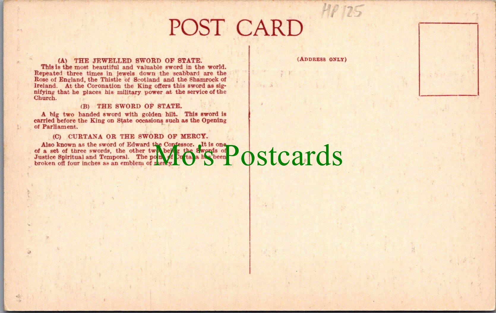 Museum Postcard - The Jewelled Sword of State  HP125