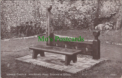Sussex Postcard - Lewes Castle, Whipping Post Stocks & Stool  SW11318