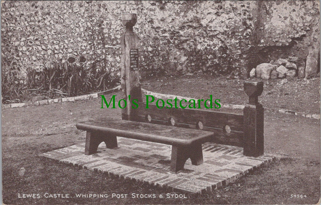 Sussex Postcard - Lewes Castle, Whipping Post Stocks & Stool  SW11318