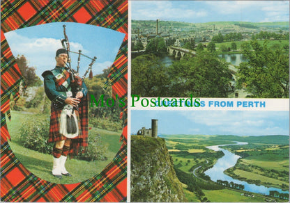 Scotland Postcard - Greetings From Perth - Scottish Piper  SW12294
