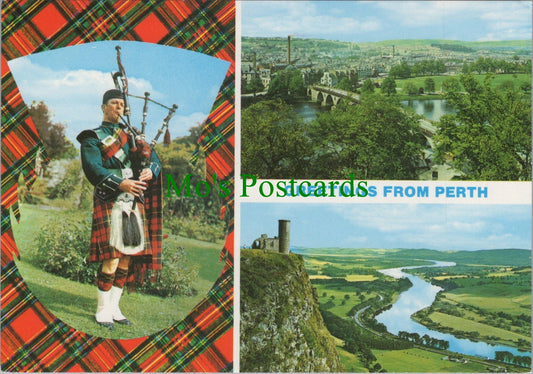 Scotland Postcard - Greetings From Perth - Scottish Piper  SW12294