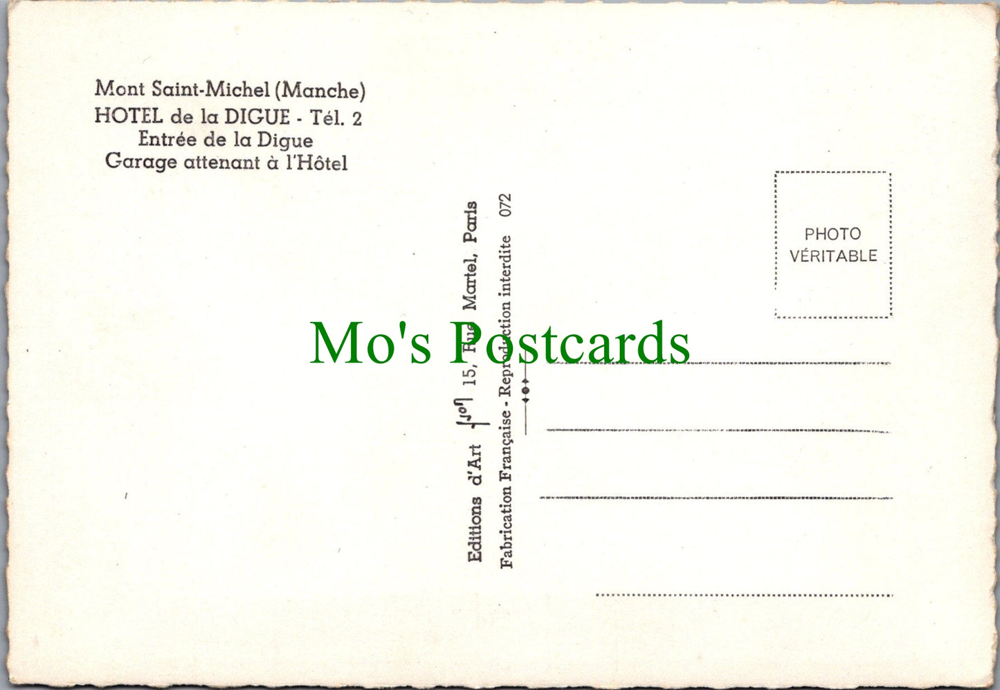 France Postcard - Hotel De La Digue, Mont Saint-Michel SW12183