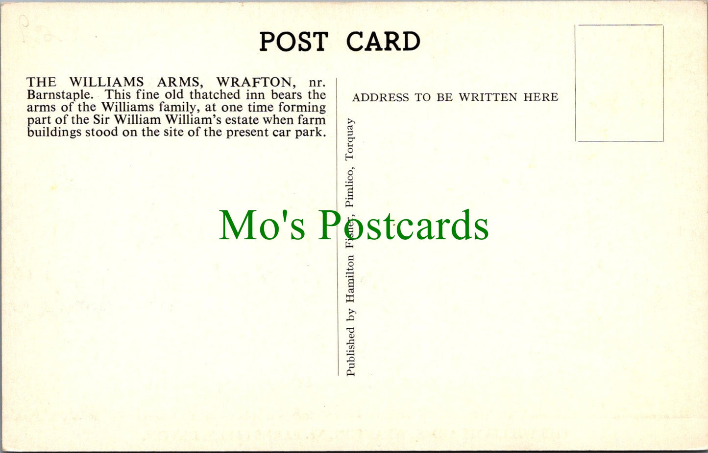 Devon Postcard - The Williams Arms, Wrafton, Nr Barnstaple  SW12787