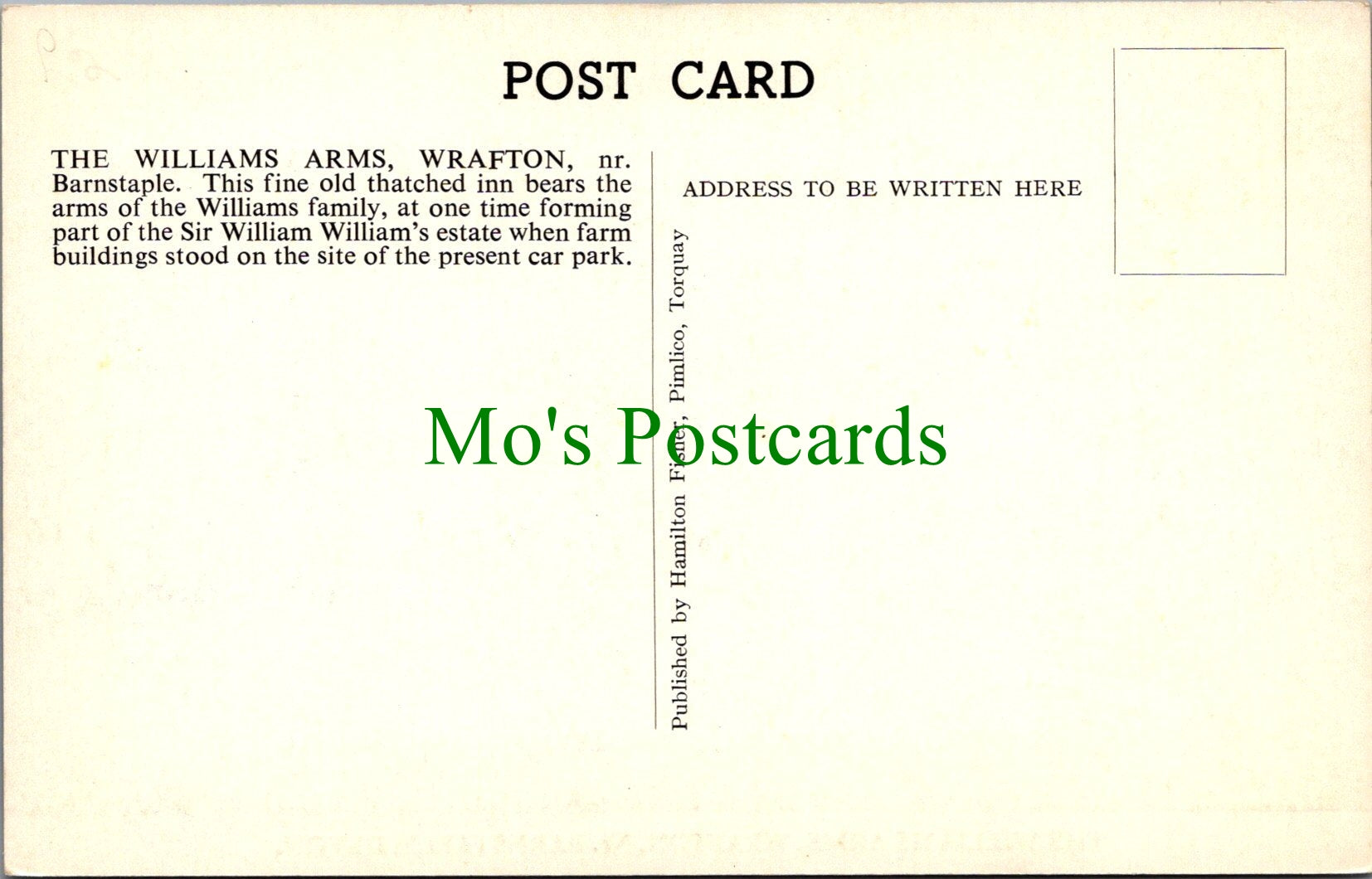 Devon Postcard - The Williams Arms, Wrafton, Nr Barnstaple  SW12787