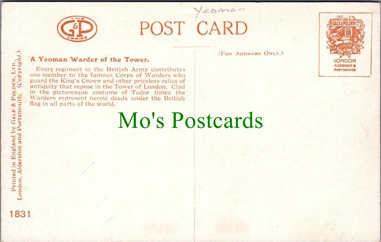 Military Postcard - A Yeoman Warder of The Tower of London SW12908