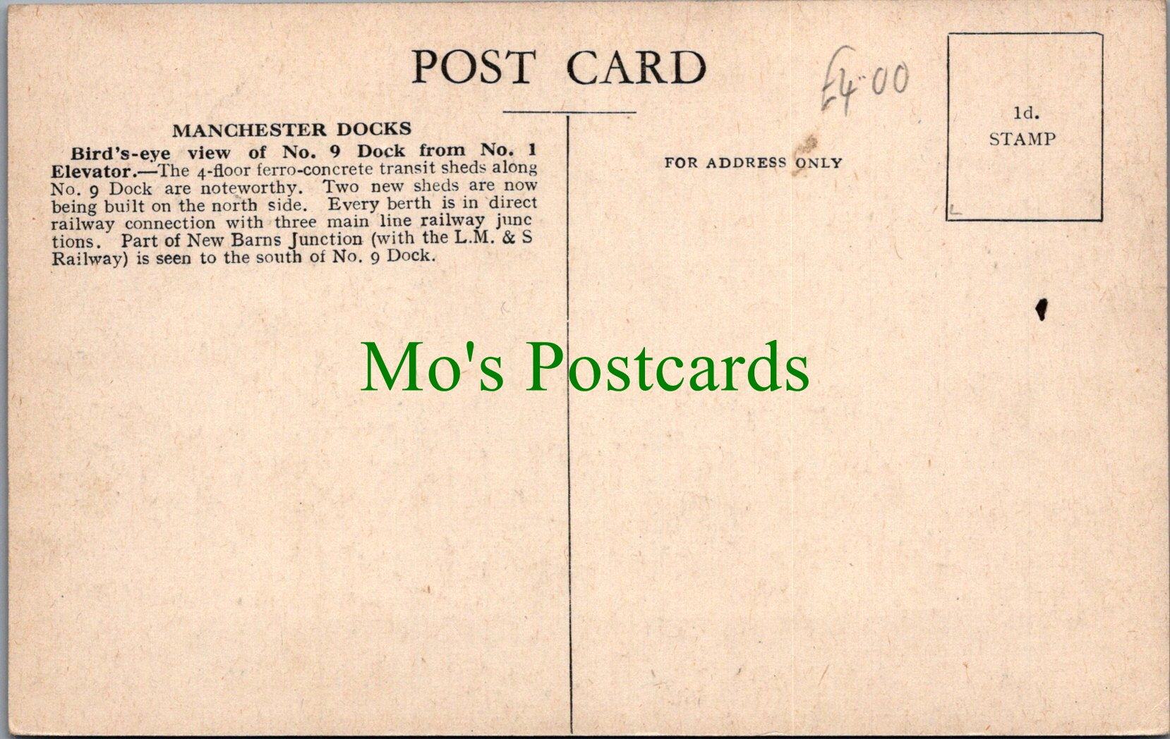 Lancashire Postcard - Manchester Docks, No 9 Dock  SW13327