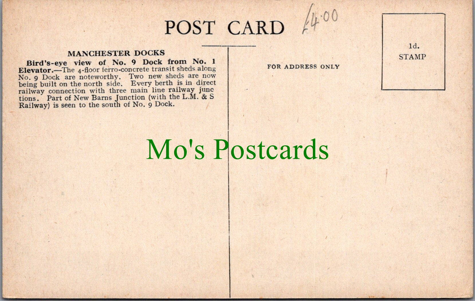 Lancashire Postcard - Manchester Docks. No 9 Dock   SW13329