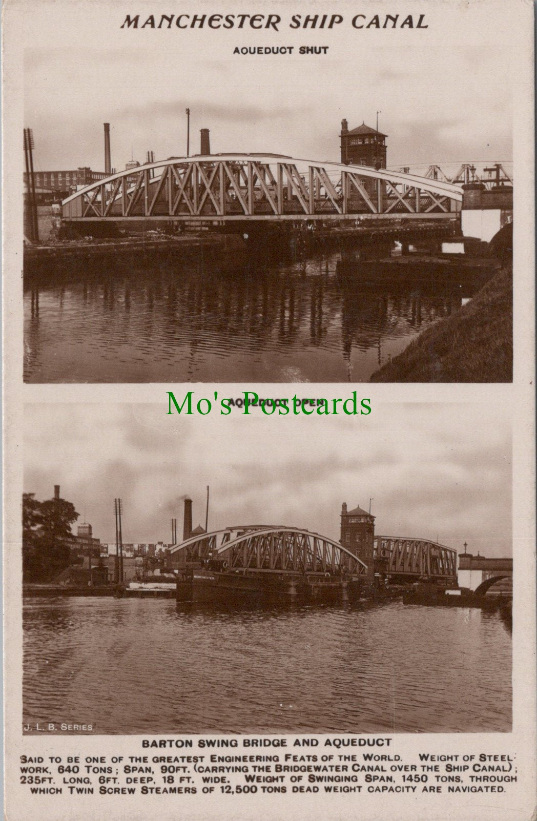 Lancashire Postcard - Manchester Ship Canal, Barton Swing Bridge   SW13385