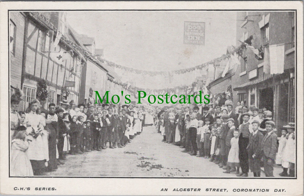 Warwickshire Postcard - An Alcester Street, Coronation Day  SW13450