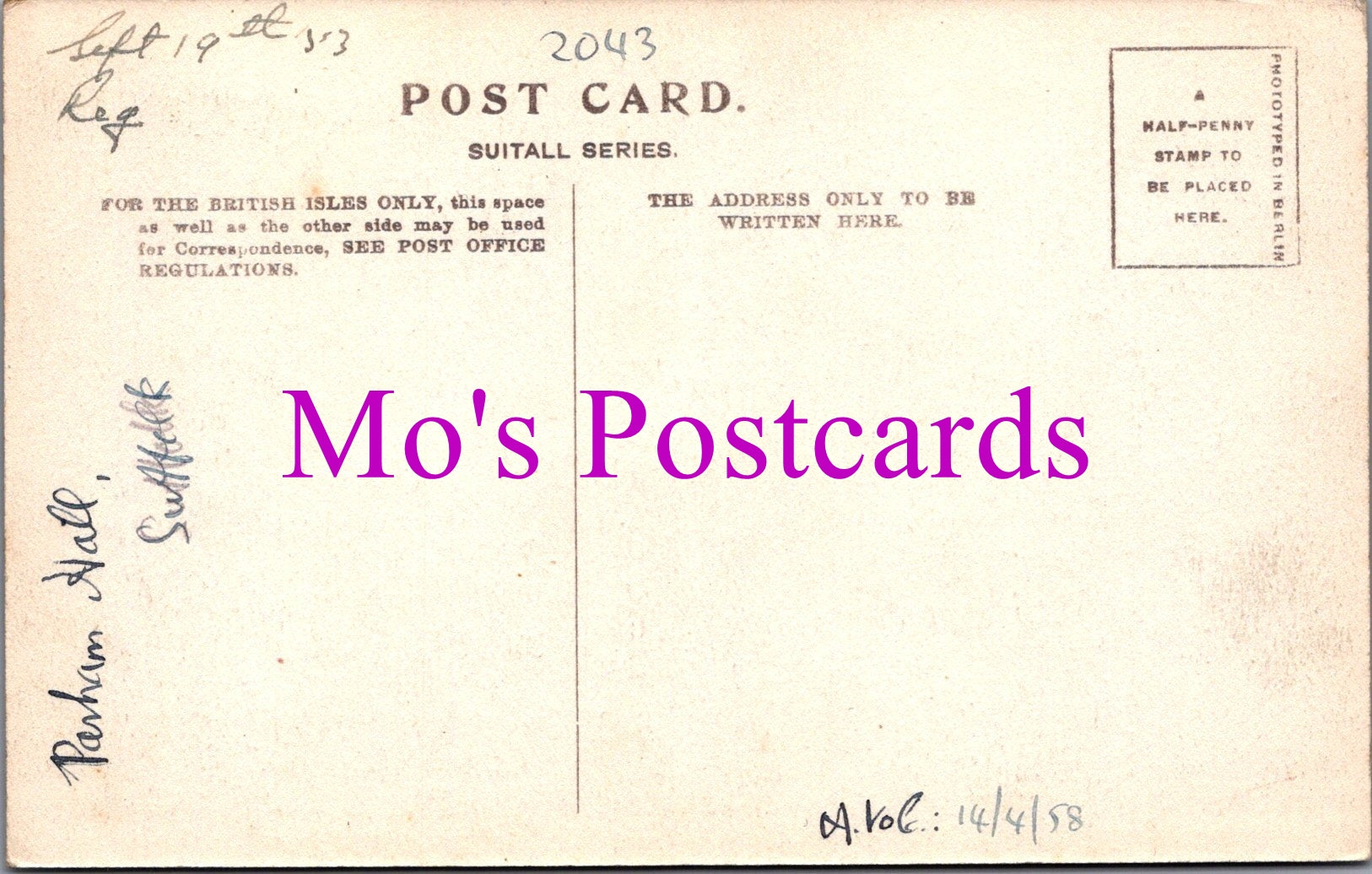 Sussex Postcard - Parham Hall  SW14480