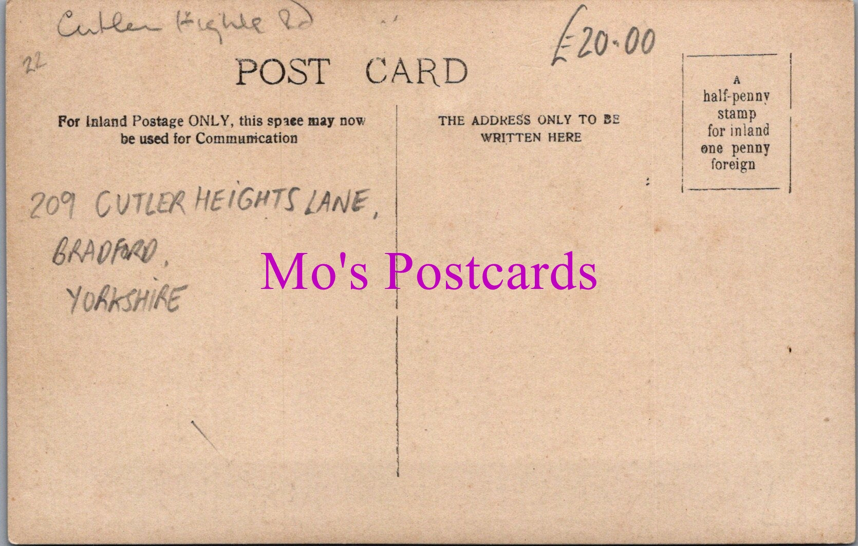 Yorkshire Postcard - 209 Cutler Heights Lane Advert, Bradford   SW15343