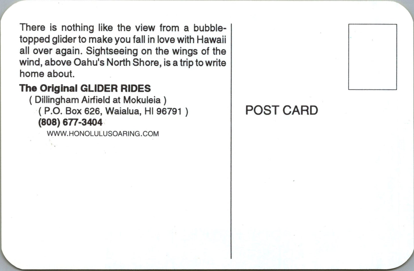 Aviation Postcard - Glider Rides, Aloha, Hawaii   SW16080