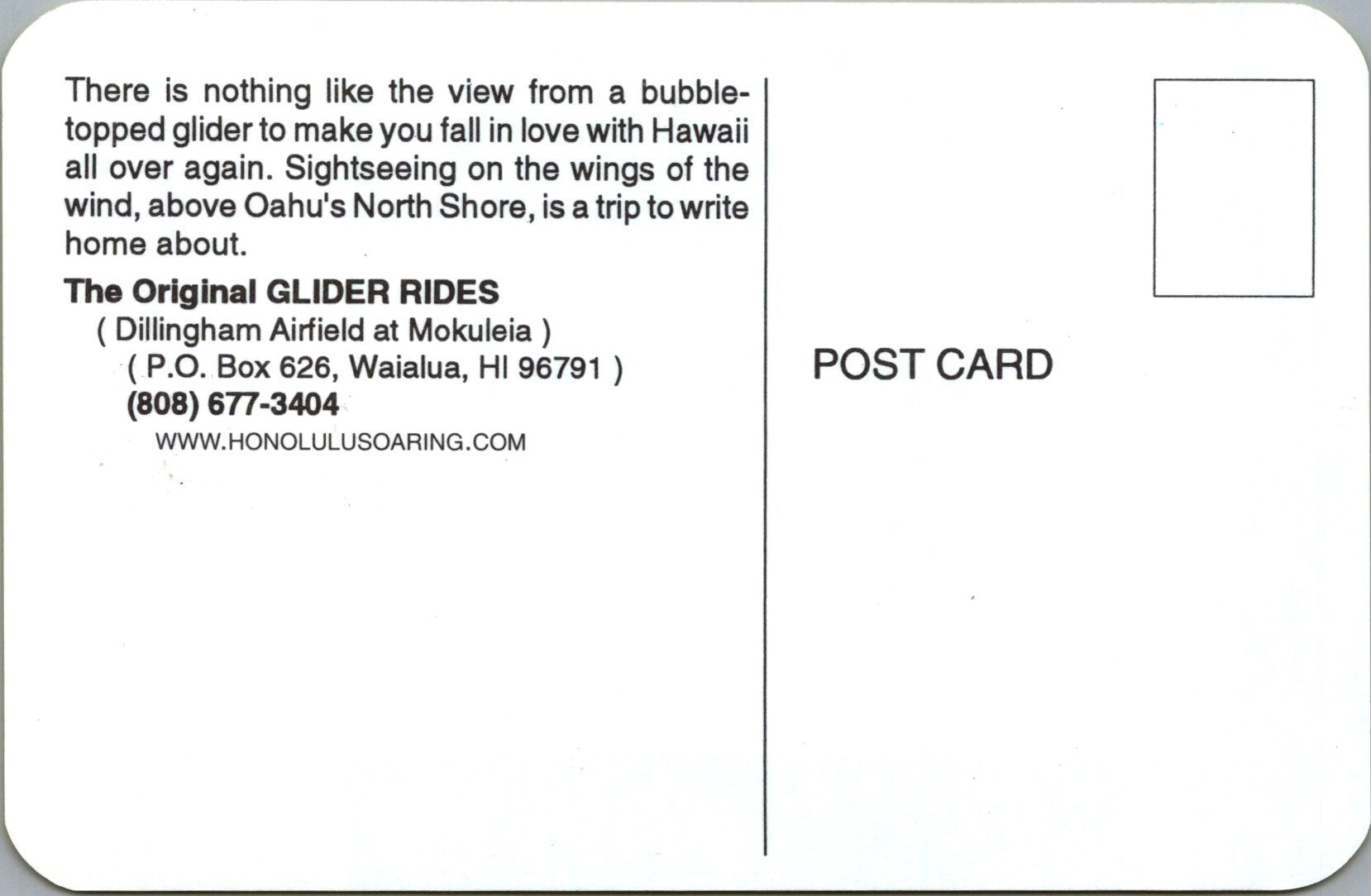 Aviation Postcard - Glider Rides, Aloha, Hawaii   SW16080