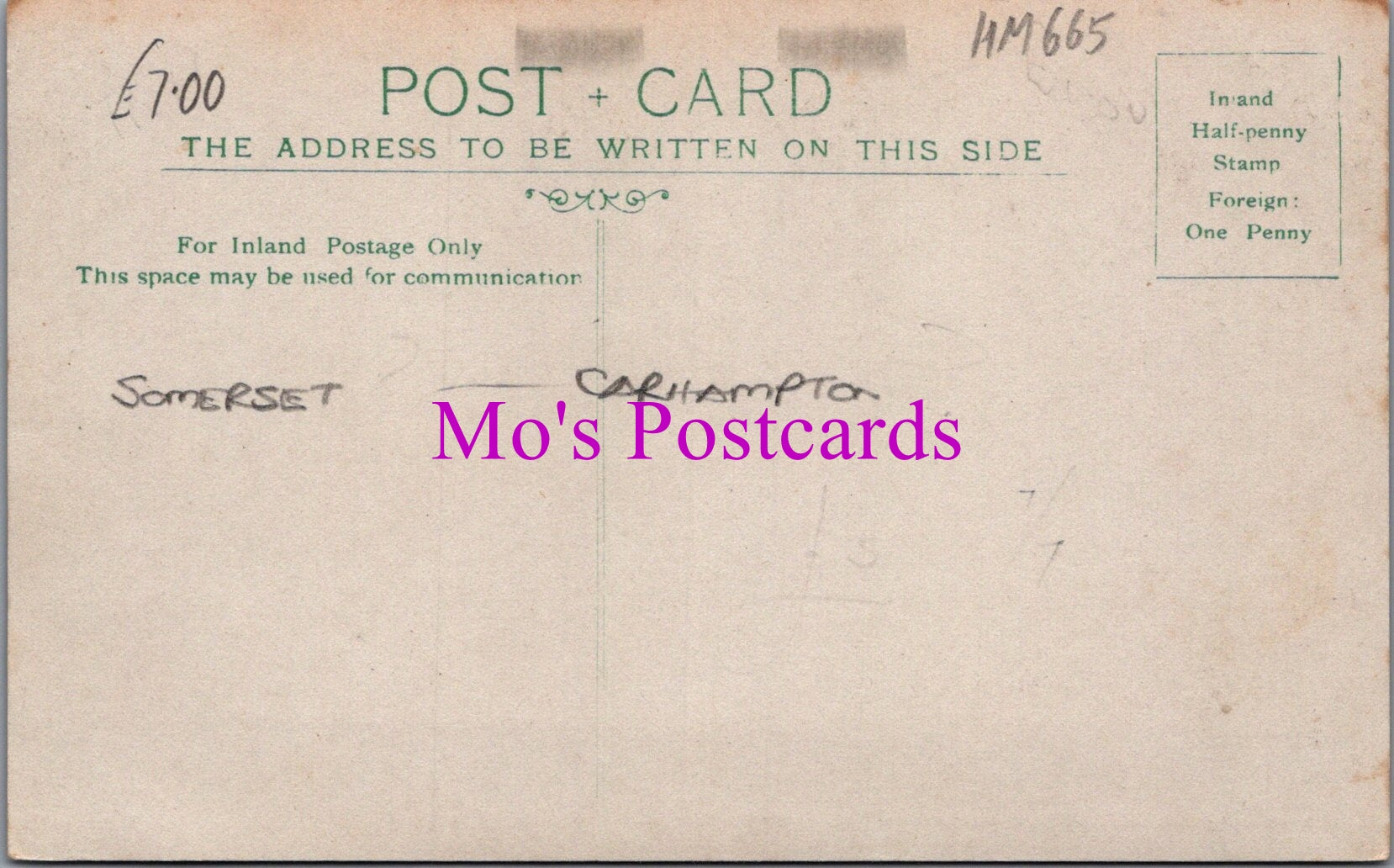 Somerset Postcard - Detached House, Carhampton?  HM665