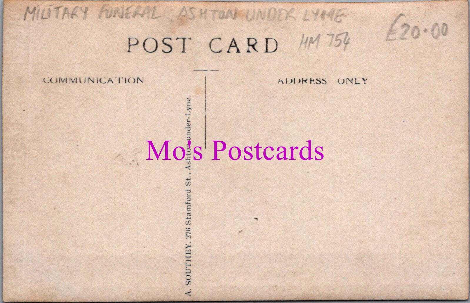 Lancashire Postcard - Military Funeral, Ashton Under Lyne  HM754