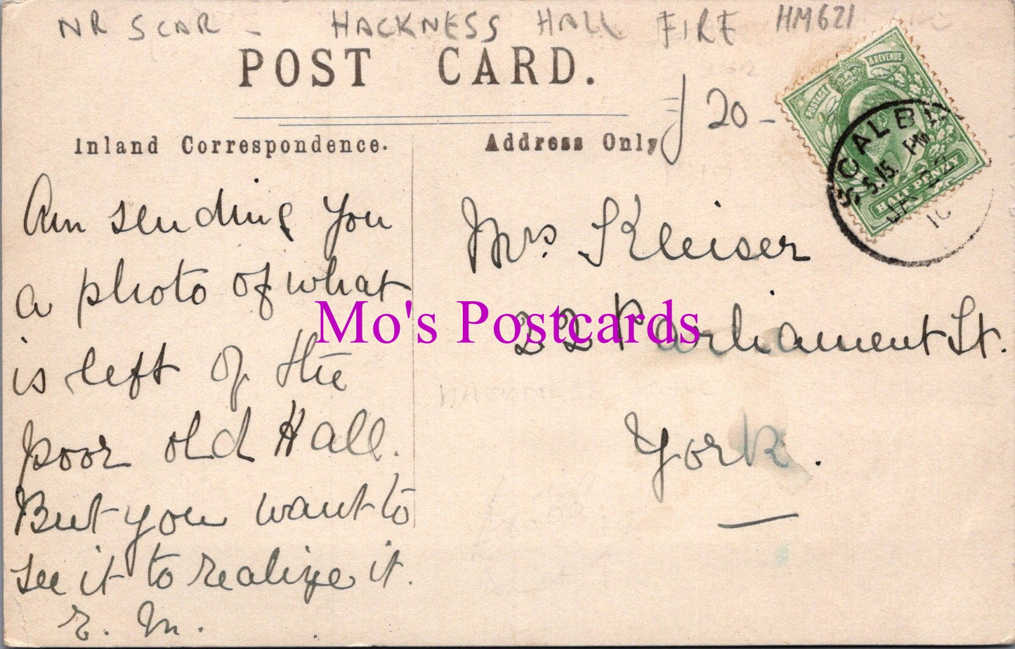 Yorkshire Postcard - Hackness Hall Fire, Scarborough   HM621