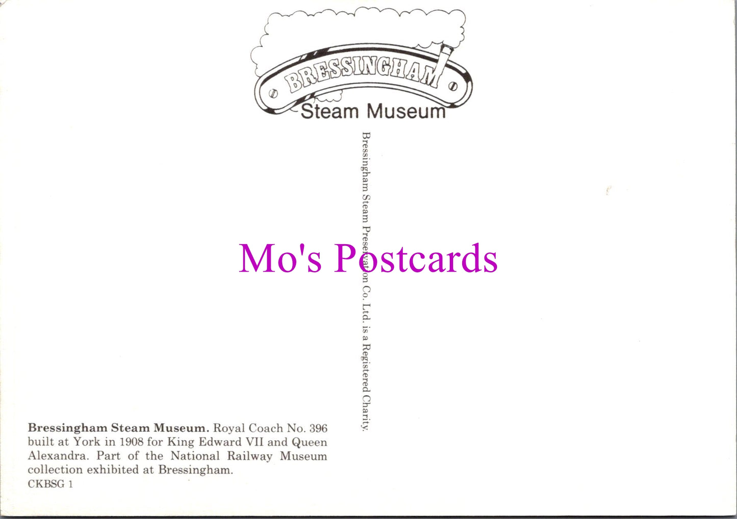 Royalty Postcard - Bressingham Steam Museum, Royal Coach  SW16482