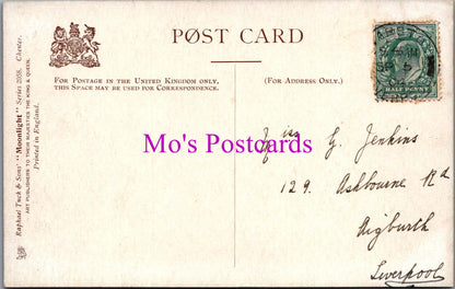 Vintage postcard with postage stamp and 'Mo's Postcards' branding