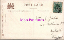 Load image into Gallery viewer, Vintage postcard with stamps and text, featuring &#39;Mo&#39;s Postcards&#39; branding.
