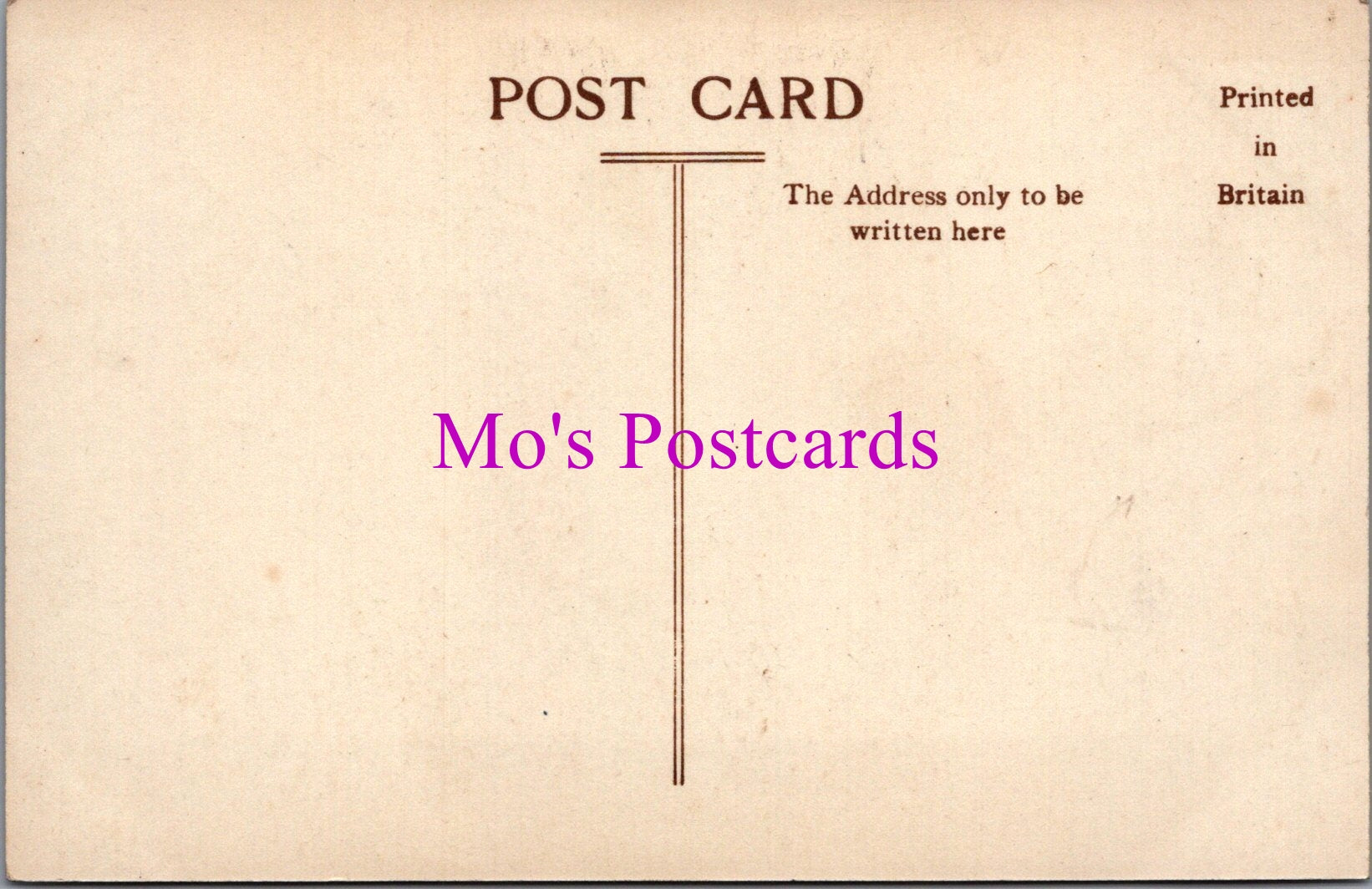 Vintage-style postcard with 'Mo's Postcards' branding on a beige background