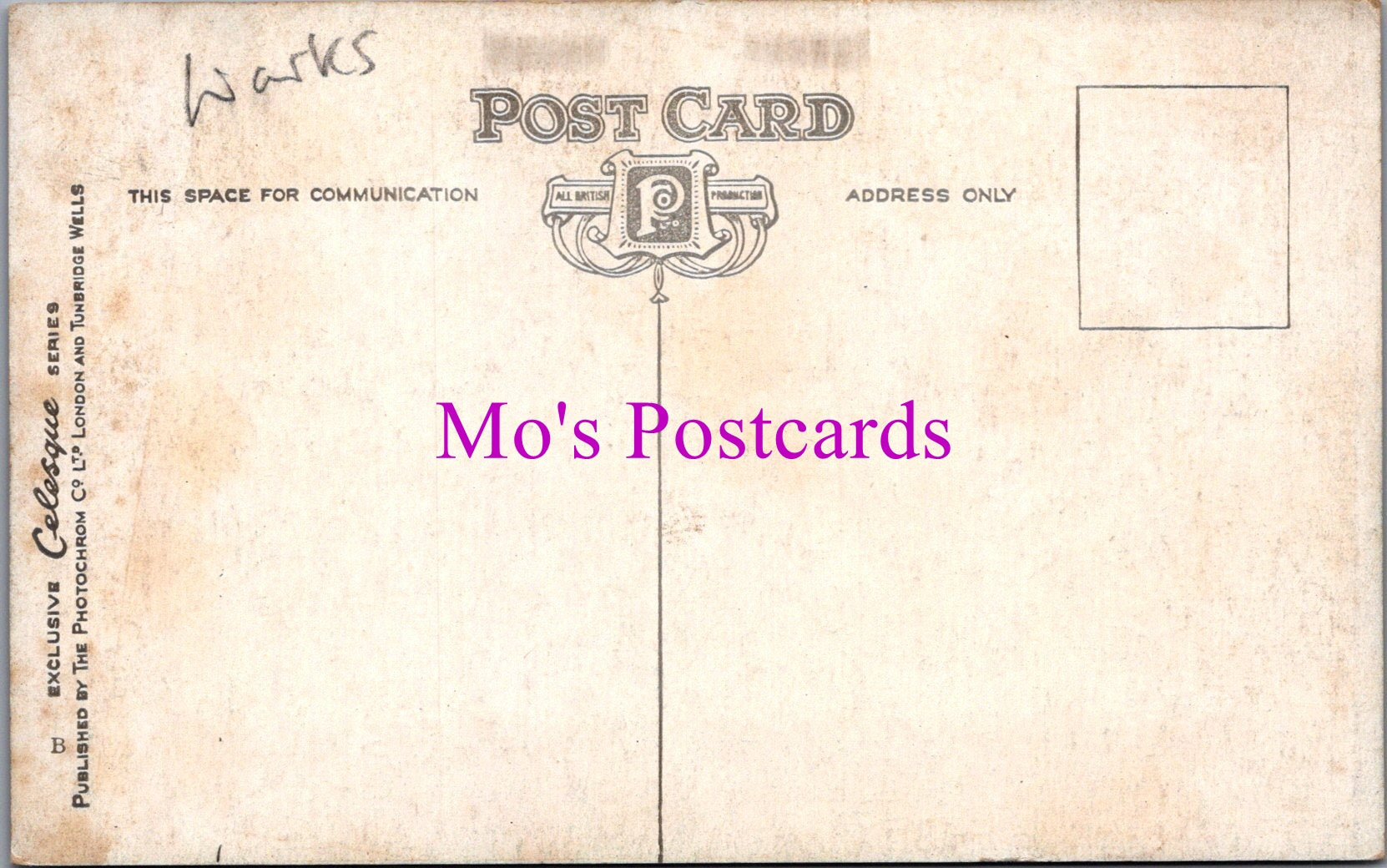 Vintage-style postcard with 'Mo's Postcards' text on a beige background