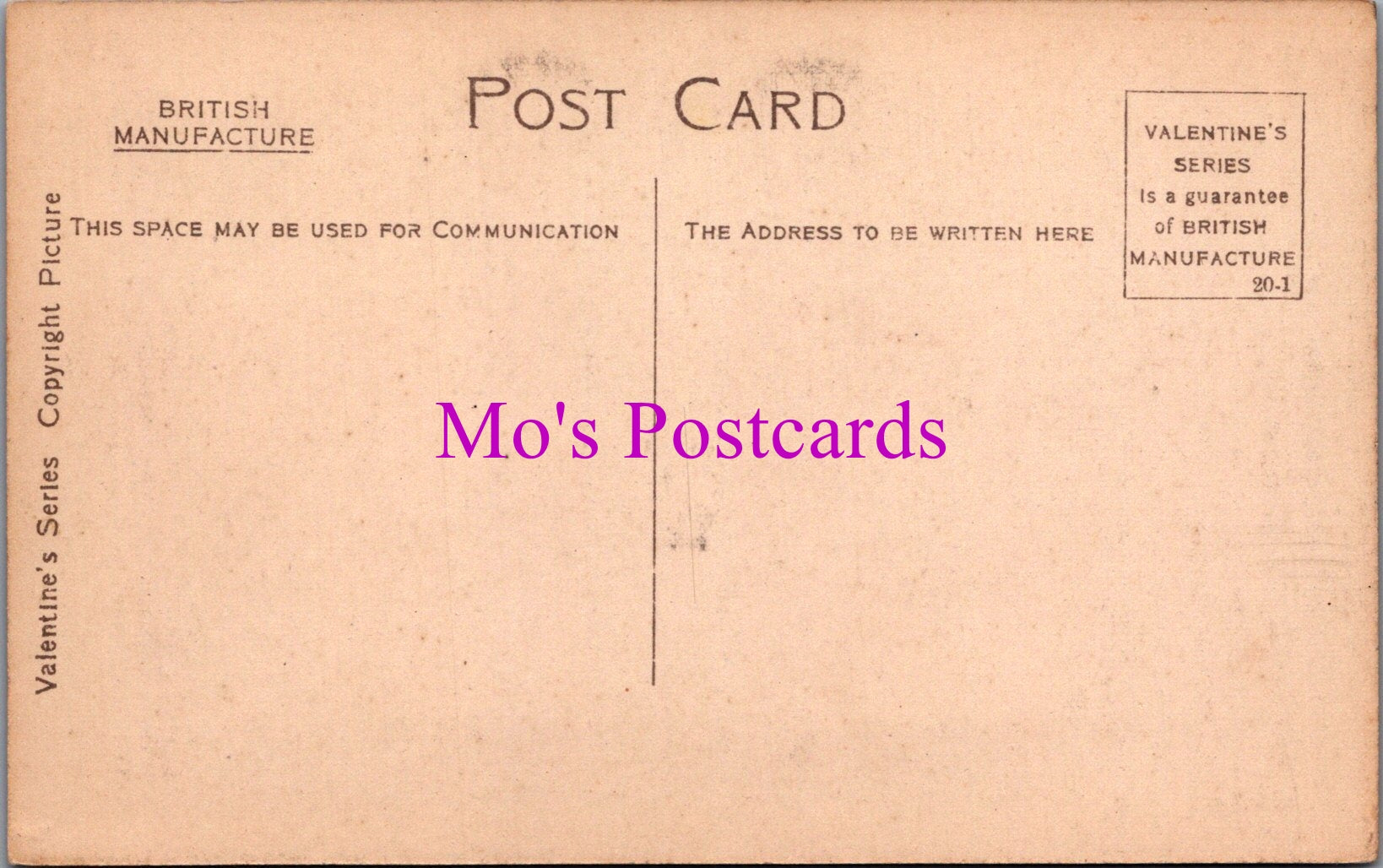 Vintage-style postcard with 'Mo's Postcards' text in purple