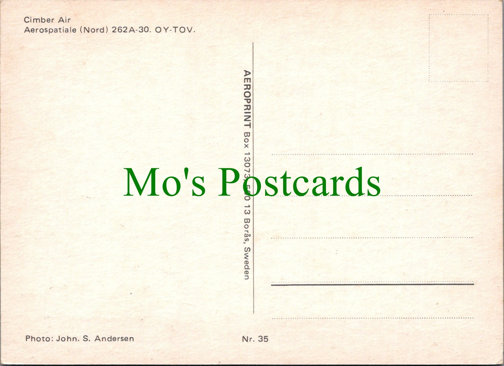 Aviation Postcard - Cimber Air Aerospatiale (Nord) 262A-30 OY-TOV - SW13719