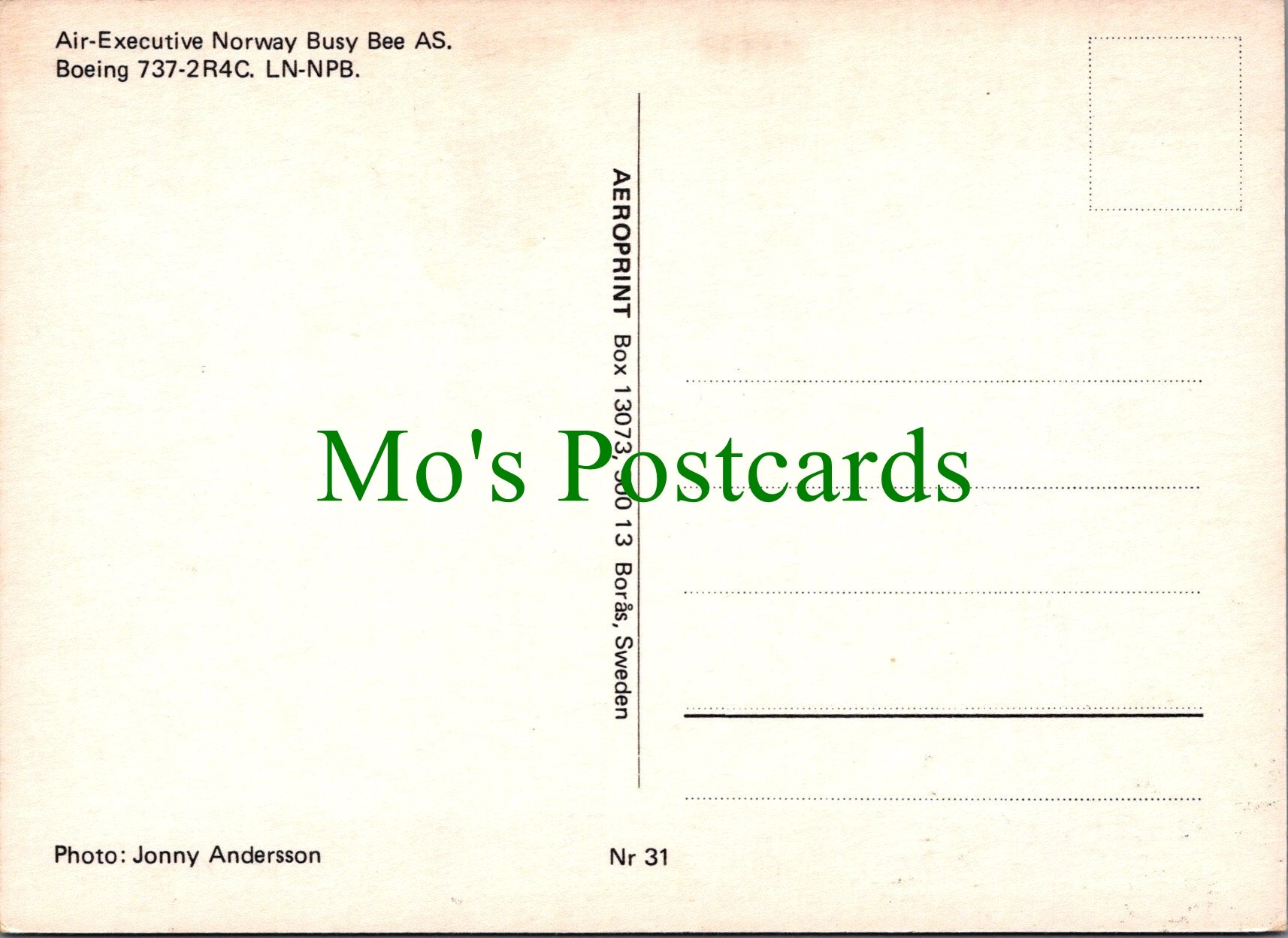 Aviation Postcard - Air Executive Norway Busy Bee AS Boeing 737-2R4C -  SW13723