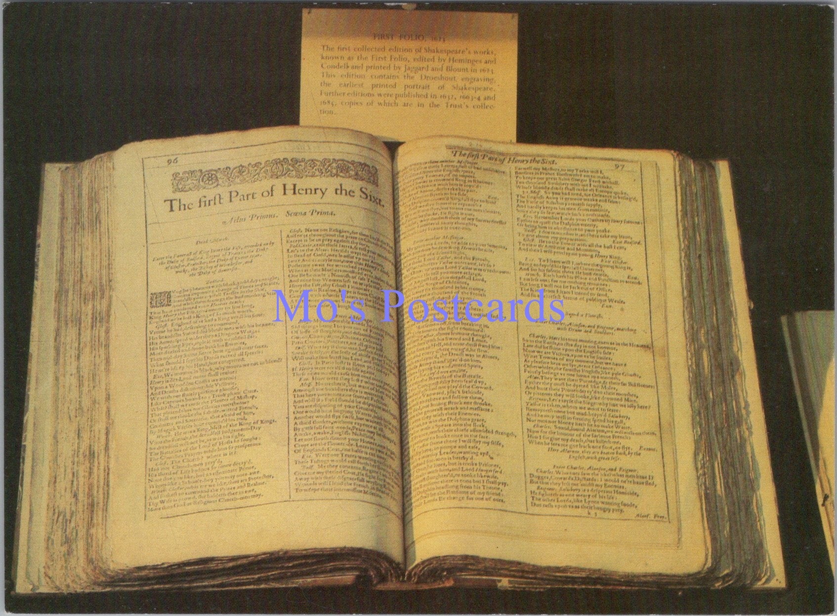 Literature Postcard - First Folio 1623 By Hemmings and Condell SW14059