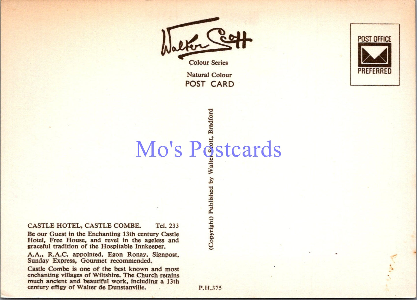 Wiltshire Postcard - Castle Hotel, Castle Combe  SW14148