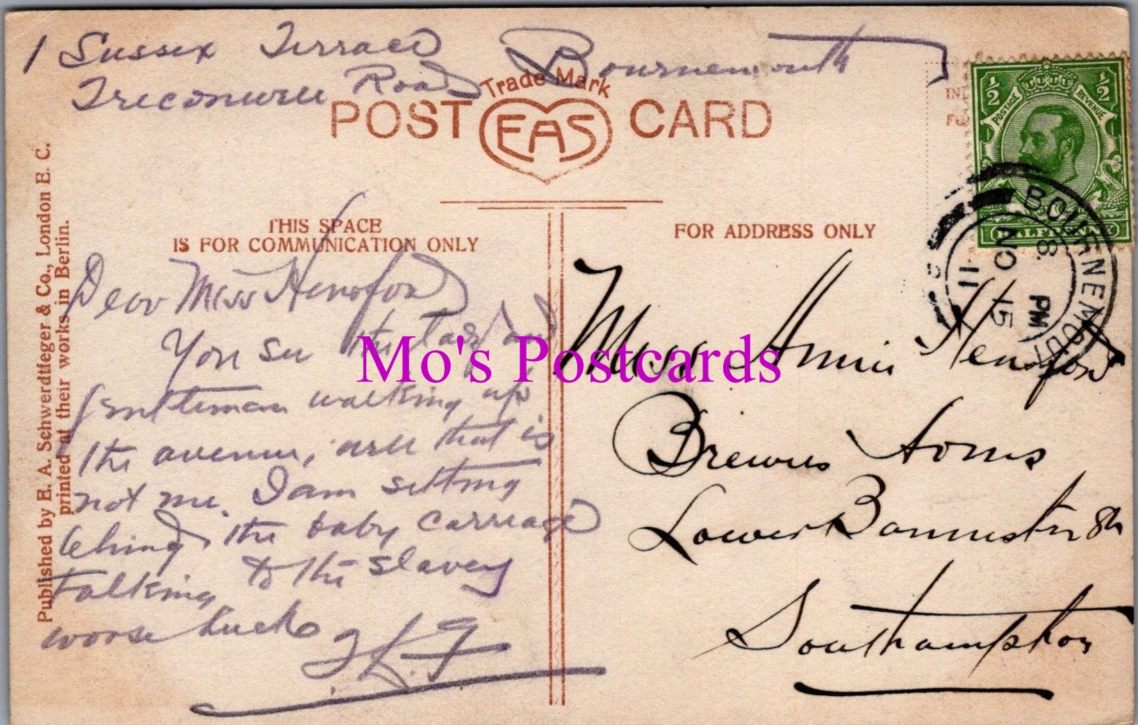 Dorset Postcard - Invalids Walk, Bournemouth  SW15615