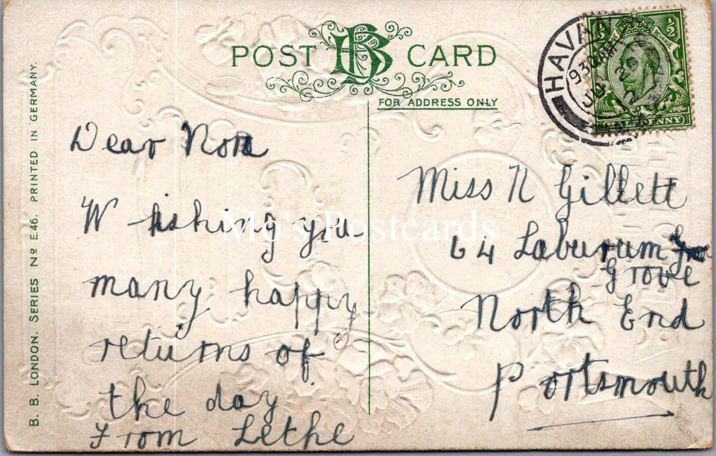 Embossed Friendship Postcard - Clock, Appointment Calendar  SW16449