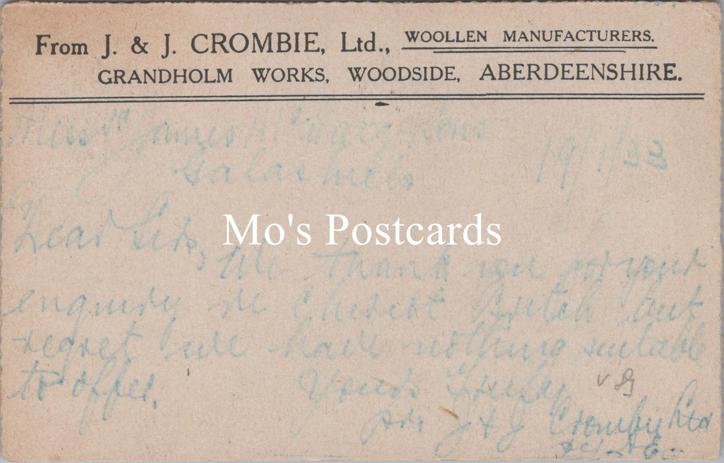 Advertising Postcard - J & J.Crombie Ltd, Woollen Manufacturers SW16572
