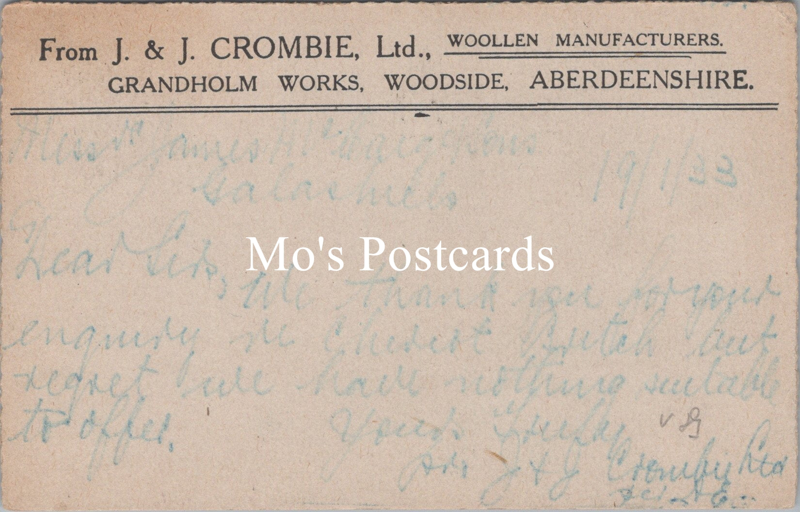Advertising Postcard - J & J.Crombie Ltd, Woollen Manufacturers SW16572