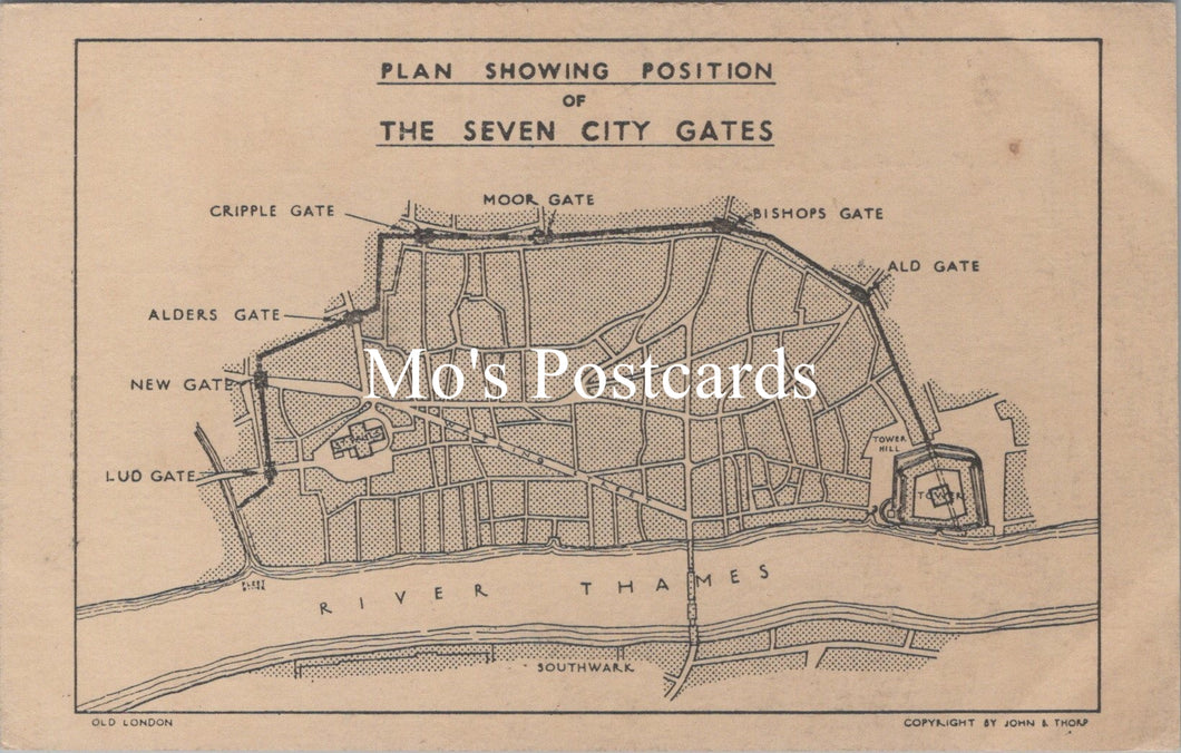 London Postcard - Plan Showing Position of The Seven City Gates SW16573