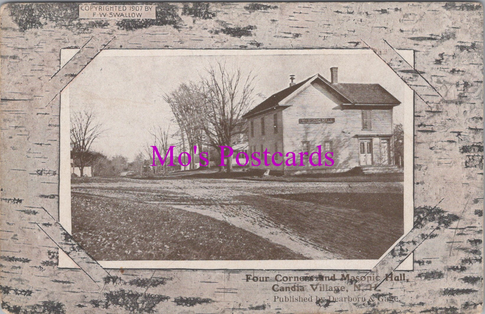 America Postcard - Four Corners and Masonic Hall, Candia Village, New Hampshire  HM452