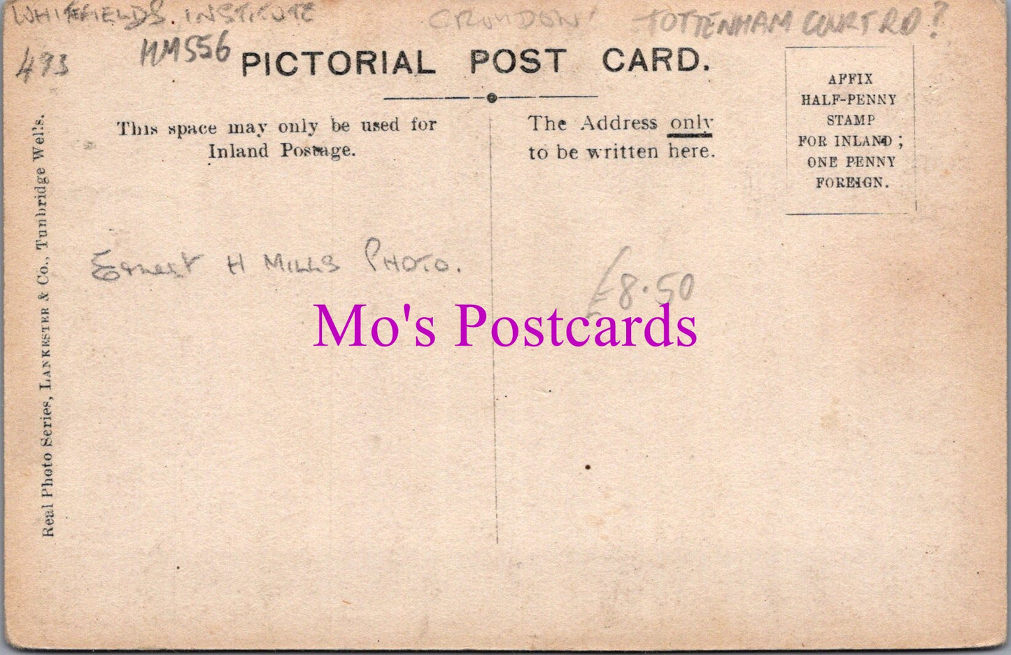 London Postcard - Whitefield's Institute, Exterior Back   HM556