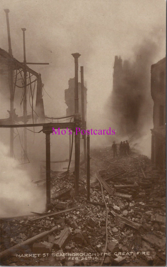 Yorkshire Postcard - The Great Fire, Market Street, Scarborough  HM571