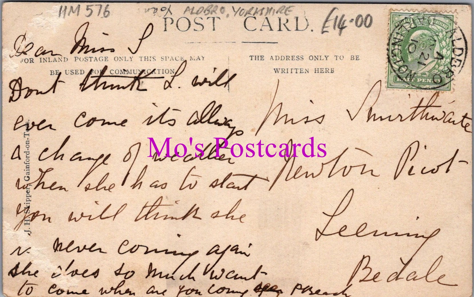 Yorkshire Postcard - Aldbrough Village  HM576