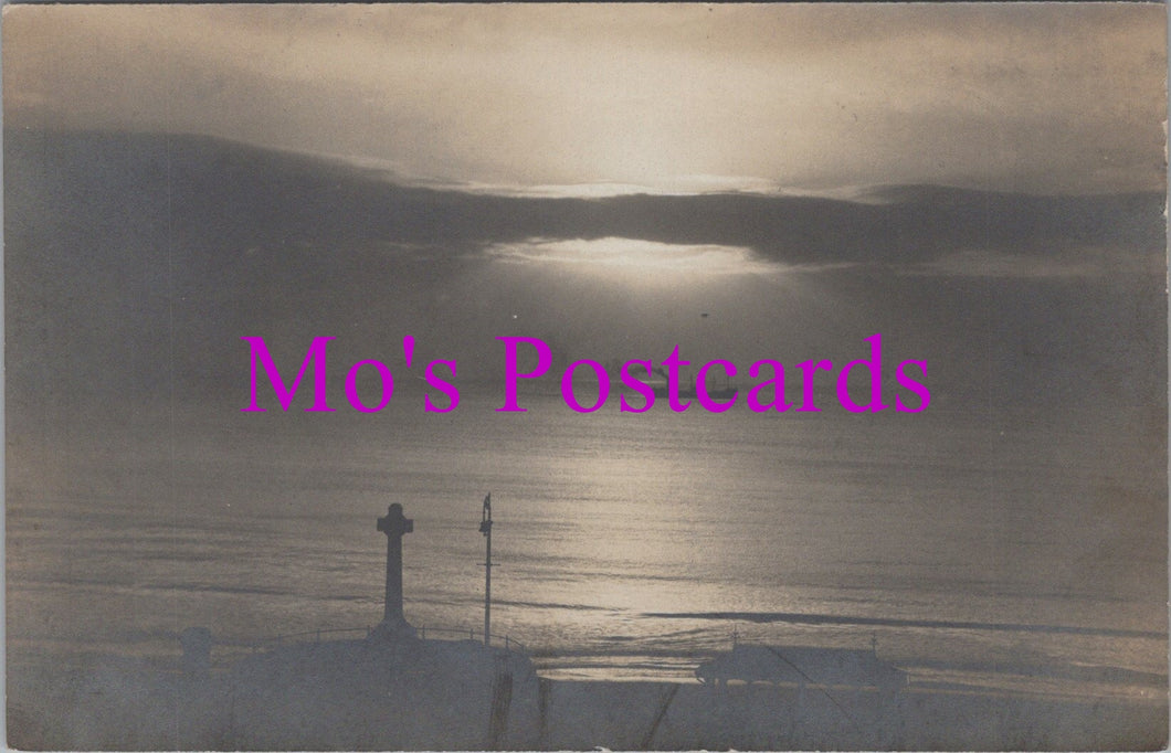 Seascape Postcard - Coastal Twilight Scene With a Steamer HM353