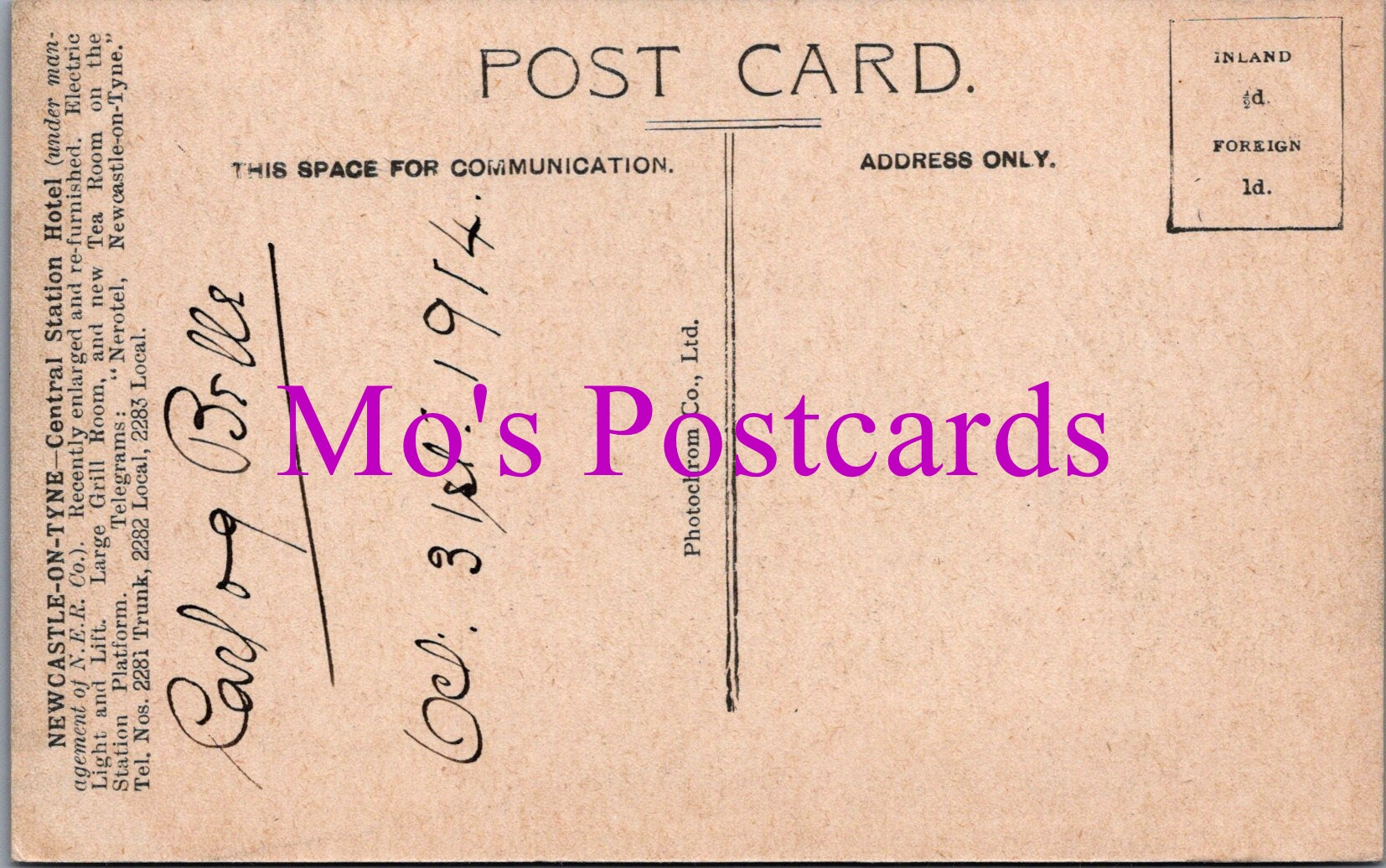 Northumberland Postcard - Newcastle Central Station Hotel SW15371