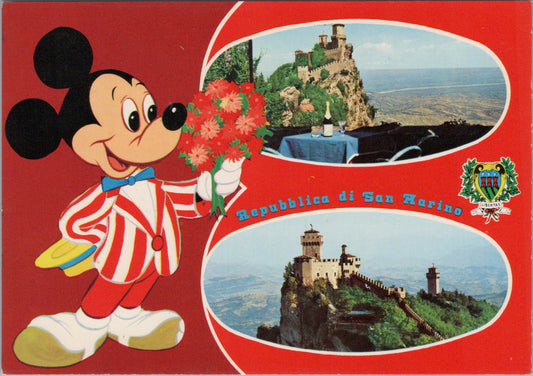 San Marino Postcard - Mickey Mouse and Views of The Three Towers  SW15658
