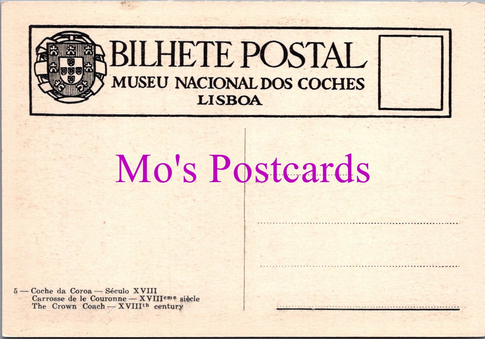 Portugal Postcard - National Coach Museum, Lisbon  SW15257