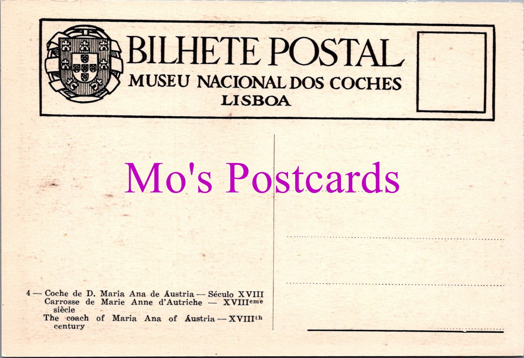 Portugal Postcard - National Coach Museum, Lisbon  SW15258