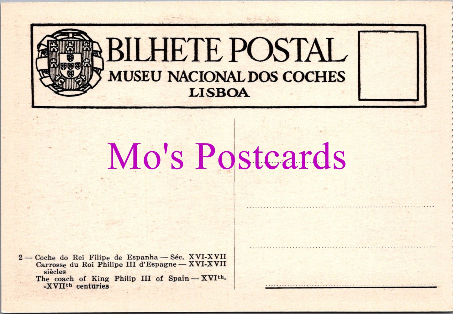 Portugal Postcard - National Coach Museum, Lisbon  SW15260