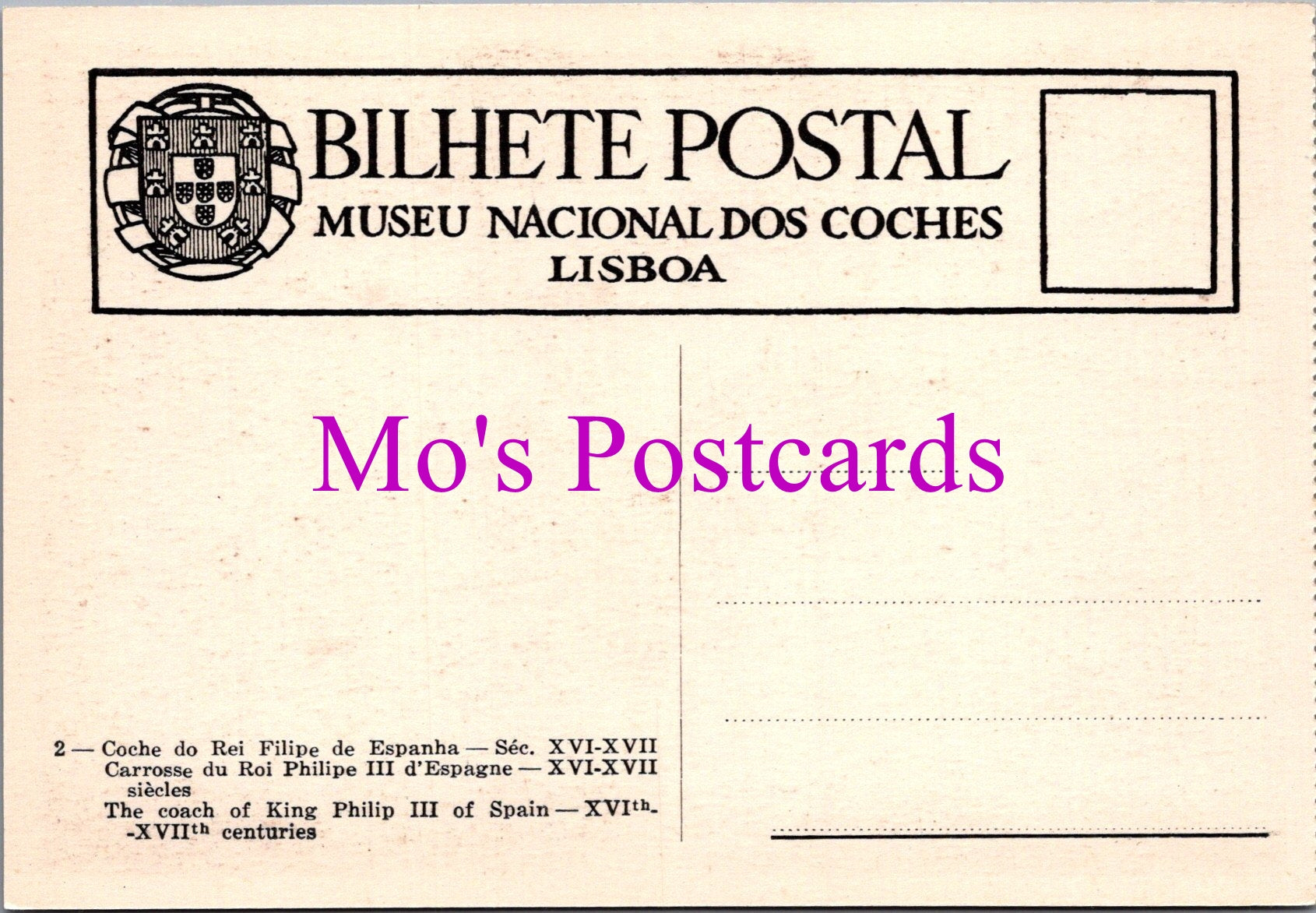 Portugal Postcard - National Coach Museum, Lisbon  SW15260