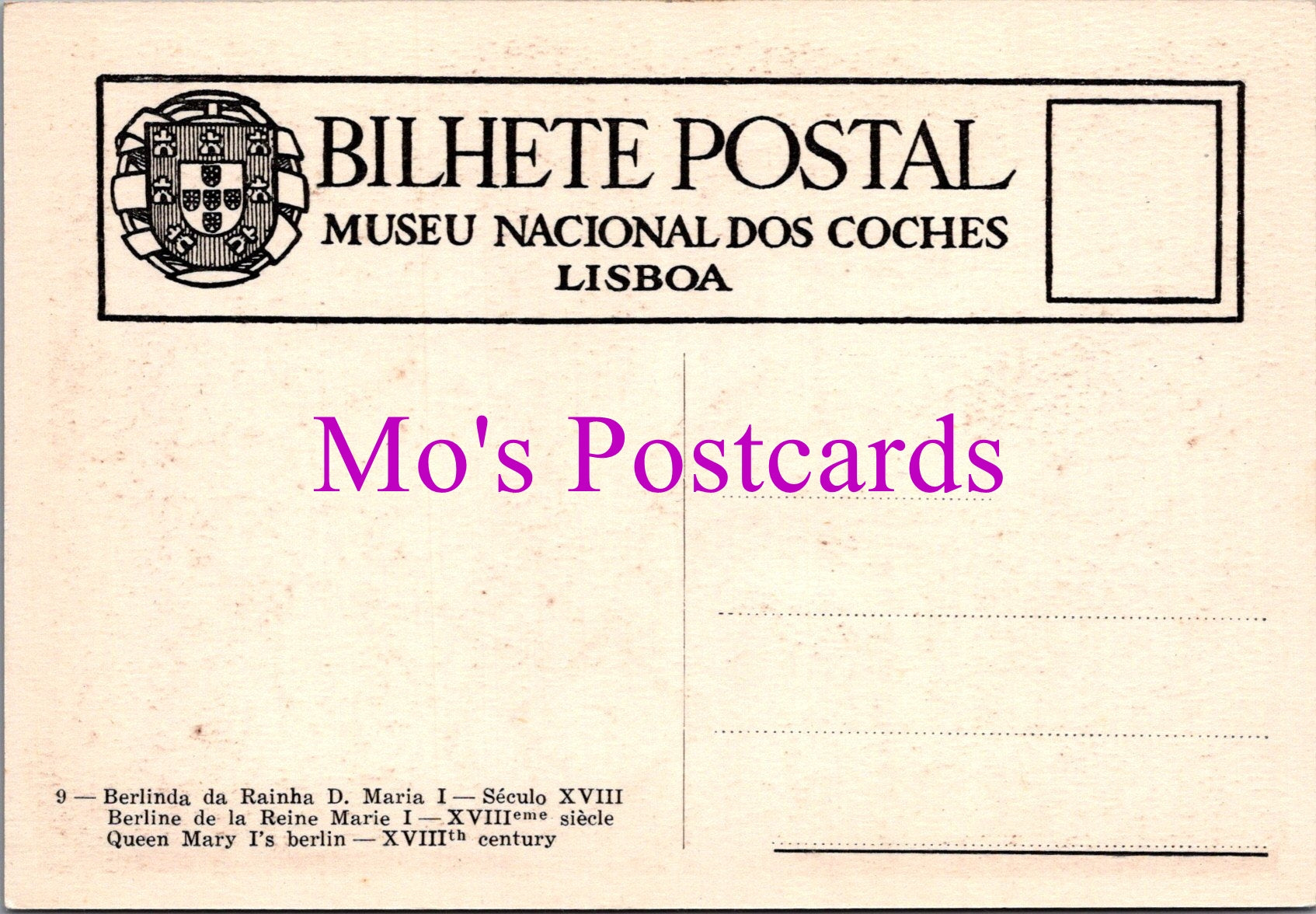 Portugal Postcard - National Coach Museum, Lisbon  SW15261