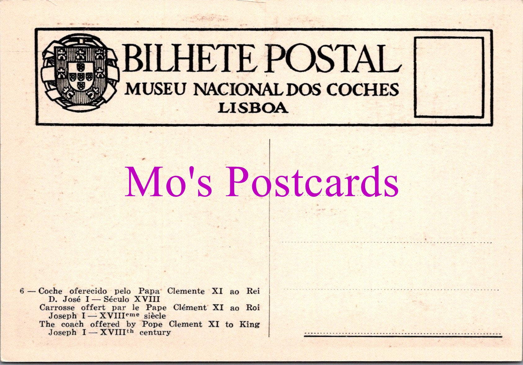 Portugal Postcard - National Coach Museum, Lisbon  SW15262