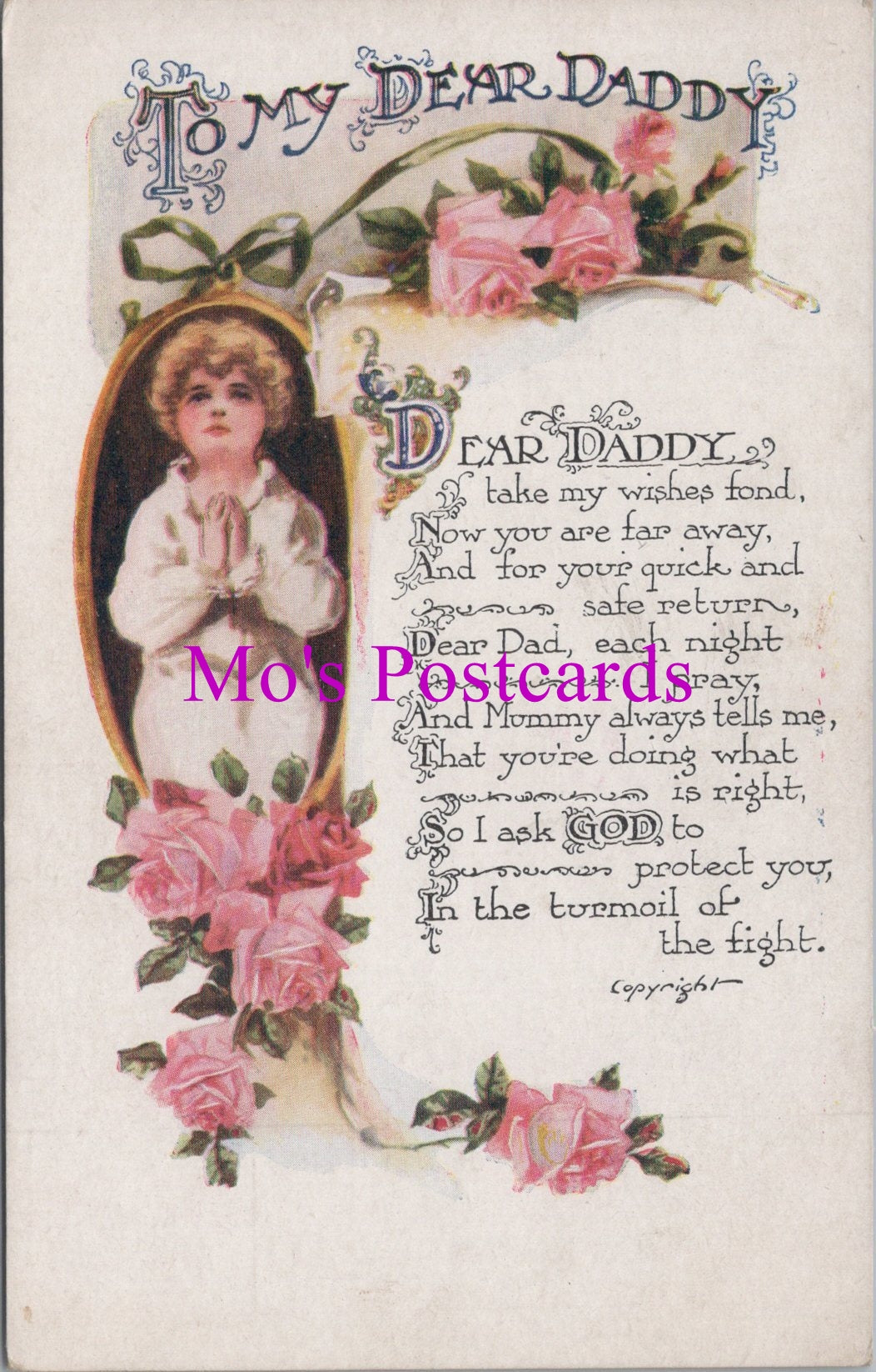 Greetings Postcard - To My Dear Daddy. Wartime Message  DZ89