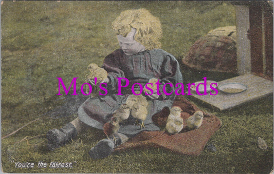 Children Postcard - Child With Chicks, "You're The Fattest" DZ96